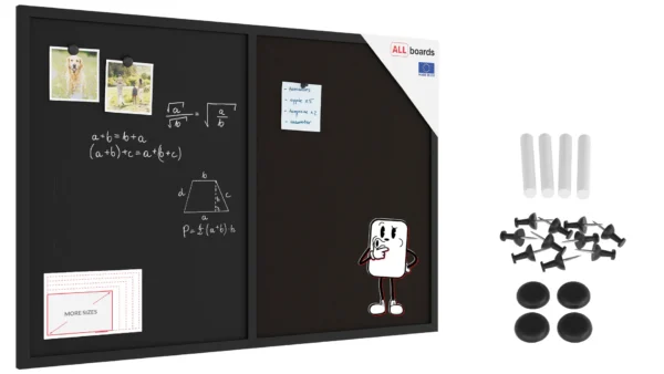 90x60cm black cork and black chalkboard Combii board with varnished black frame