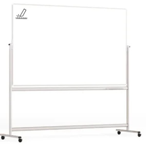 Mobile pivoting double sided whiteboard dry erase CERAMIC magnetic surface aluminium frame & stand 200x120 cm