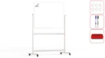 Mobile pivoting double sided whiteboard dry erase ceramic surface aluminium frame & stand 120x90 cm P3