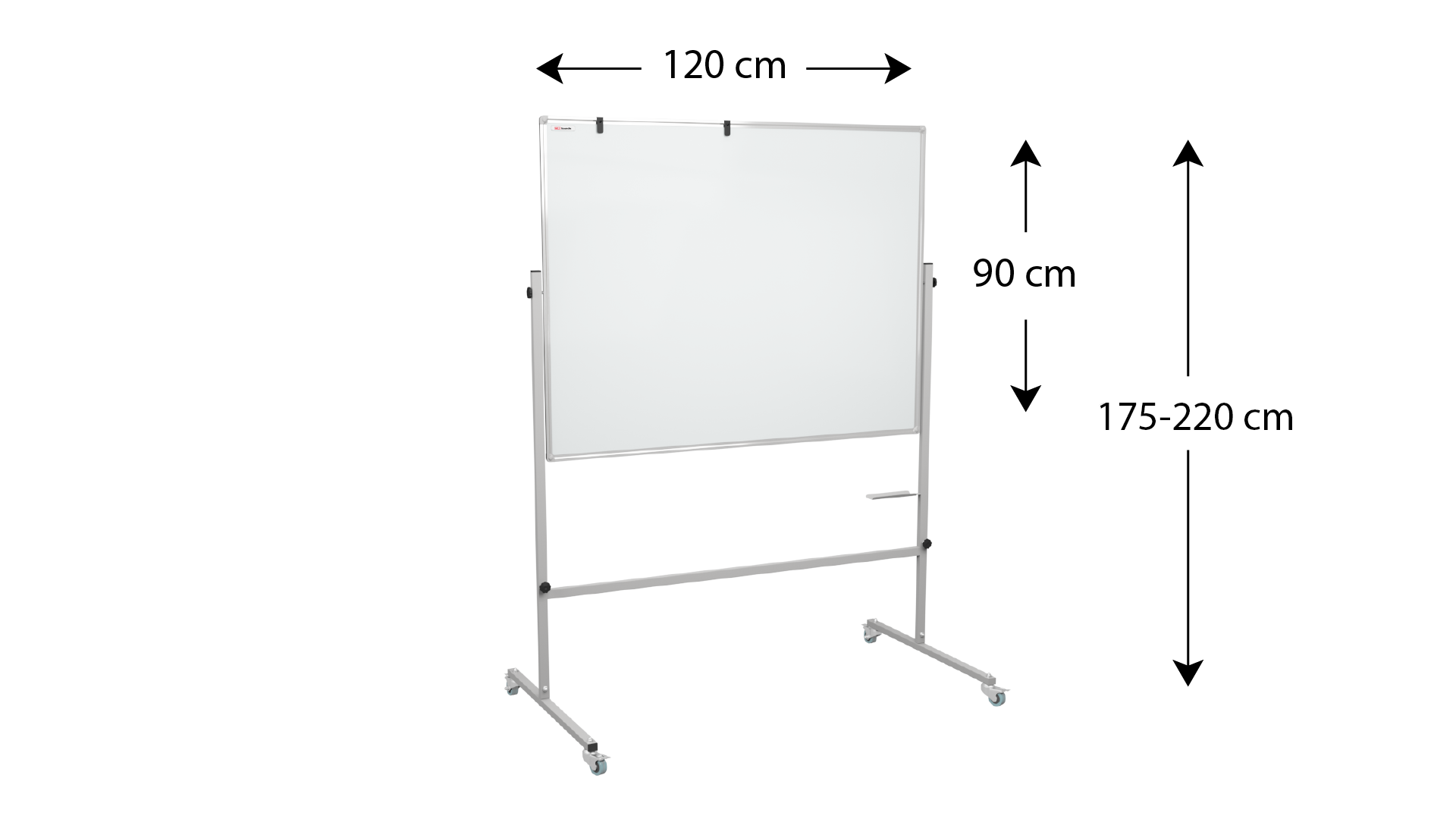 Mobile pivoting double sided whiteboard dry erase magnetic surface aluminium frame & stand 120x90 cm - INDUSTRAL - Image 4