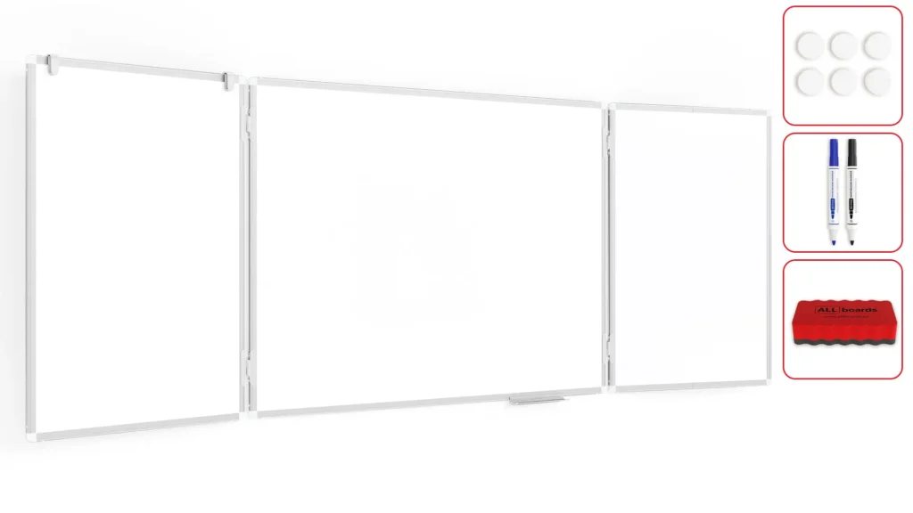 Folding whiteboard dry erase magnetic surface aluminium frame 120x90 // 240 cm