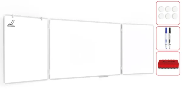 Folding whiteboard dry erase magnetic CERAMIC surface aluminium frame 100x150 // 300 cm