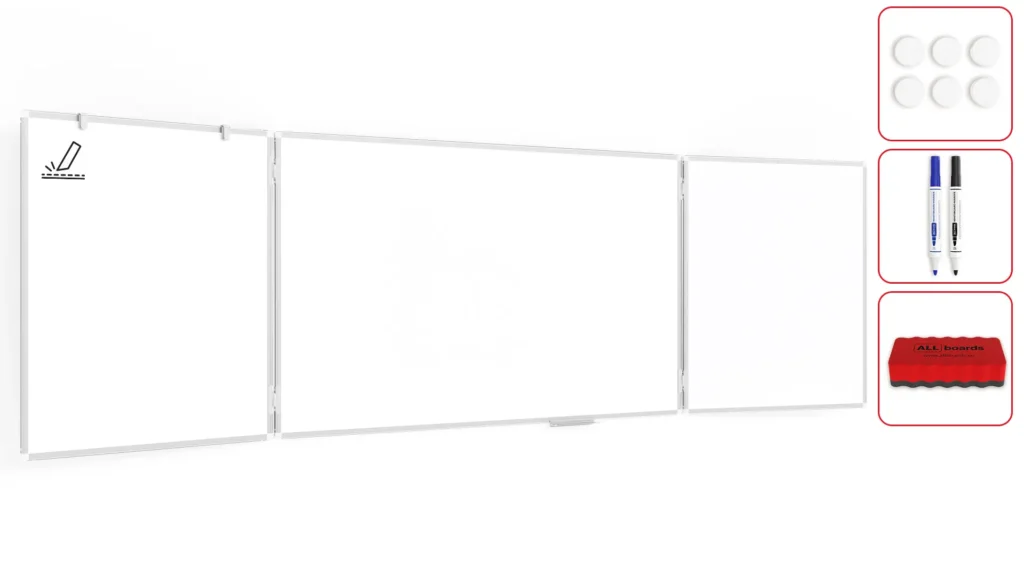Folding whiteboard dry erase magnetic CERAMIC surface aluminium frame 100x170 // 340 cm