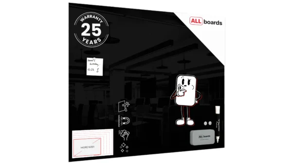 Magnetic glass board 100x80 cm BLACK + with Bonus Accessories