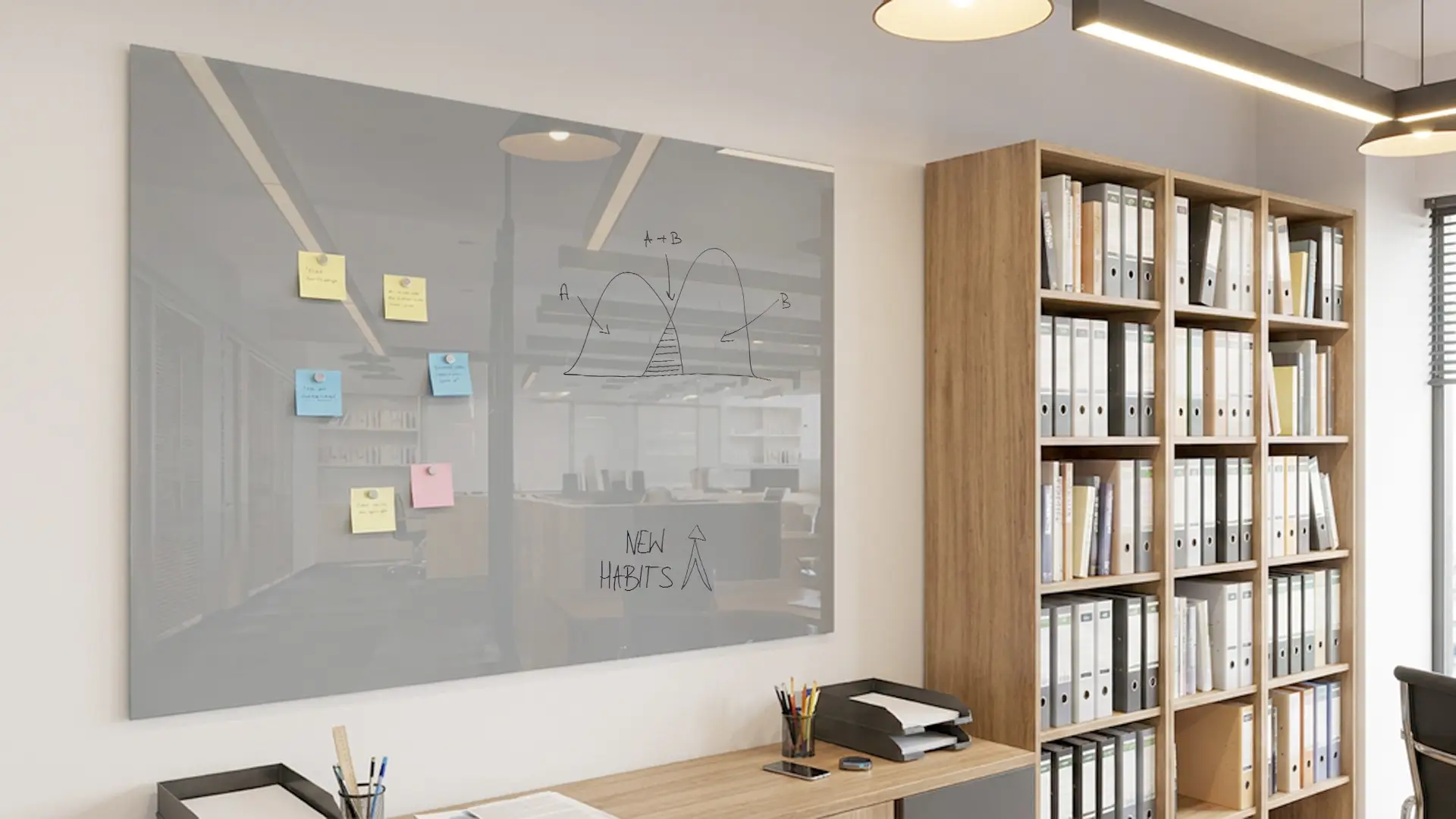120x90 cm grey magnetic glass board - frameless glass board, tempered glass suitable for neodymium magnets - Image 4