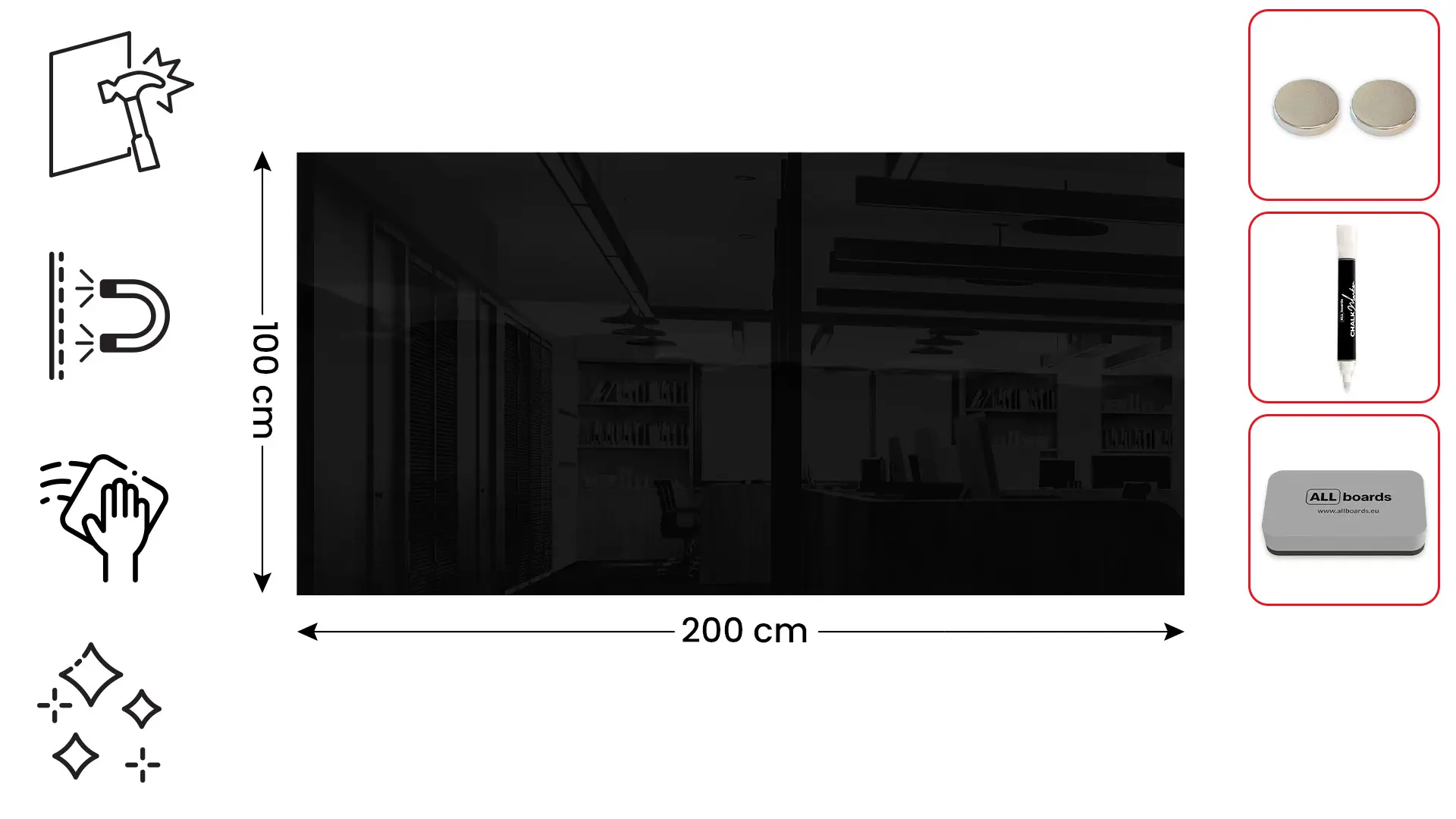 Magnetic glass board 200x100 cm BLACK + with Bonus Accessories - Image 2