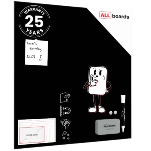 50x50cm black magnetic glass board- frameless glass board, tempered glass suitable for neodymium magnets + with Bonus Accessories