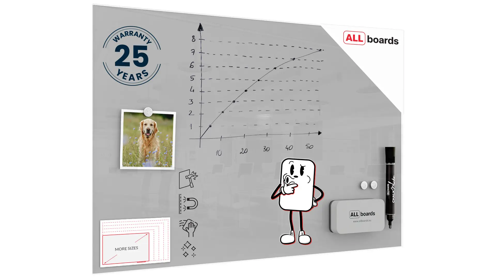 60x40cm grey magnetic glass board - frameless glass board, tempered glass suitable for neodymium magnets