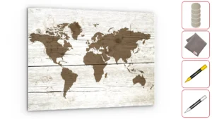 Magnetic Glass Picture BRIGHT WORLD MAP  60x40 cm + FREE set of accessories