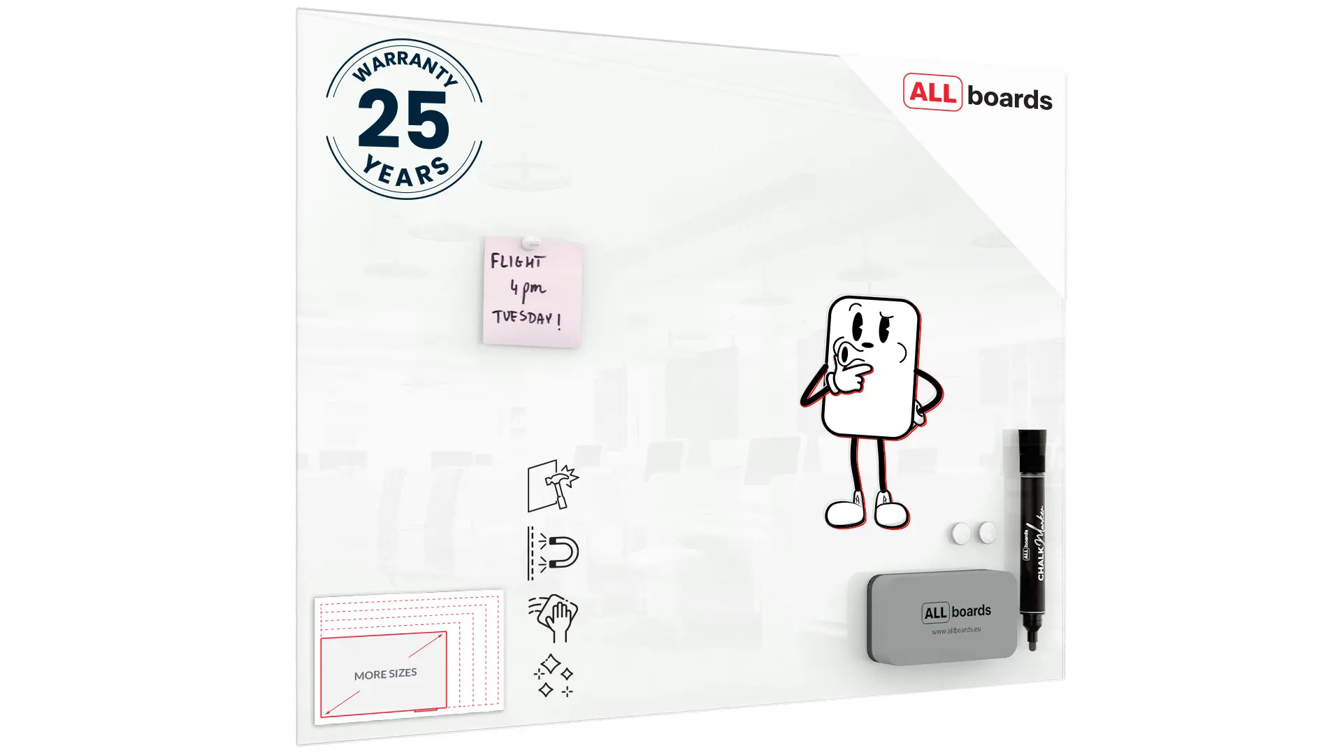 Magnetic glass board 80x60 cm CLASSIC WHITE + with Bonus Accessories