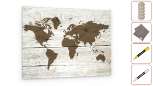Magnetic Glass Picture LIGHT WORLD MAP 90x60 cm + FREE set of accessories