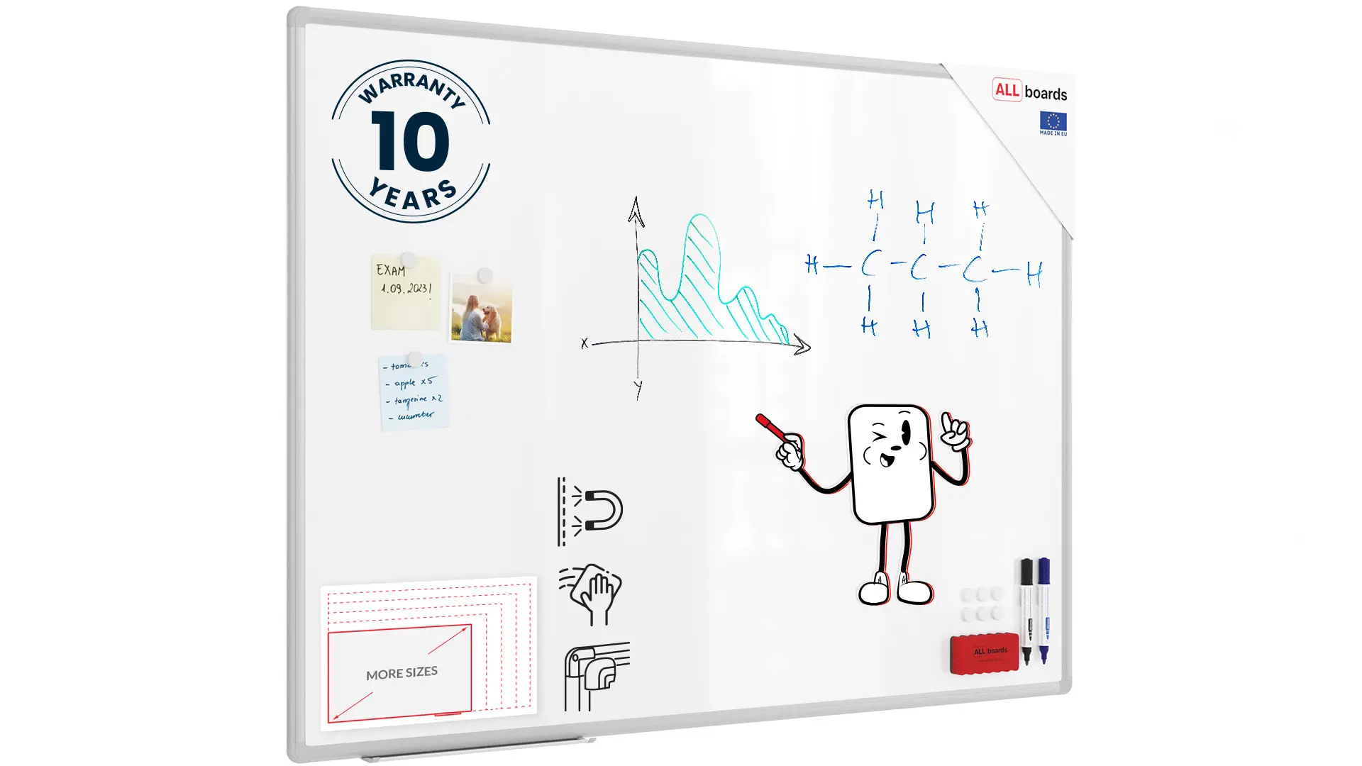 Whiteboard dry erase magnetic surface aluminium frame 120x80 cm CLASSIC A7