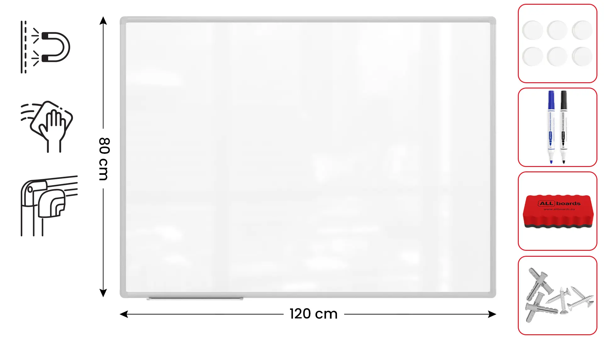 Whiteboard dry erase magnetic surface aluminium frame 120x80 cm CLASSIC A7 - Image 2