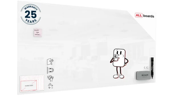 Magnetic glass board 200x100 cm PREMIUM SUPERWHITE (super white) + with Bonus Accessories