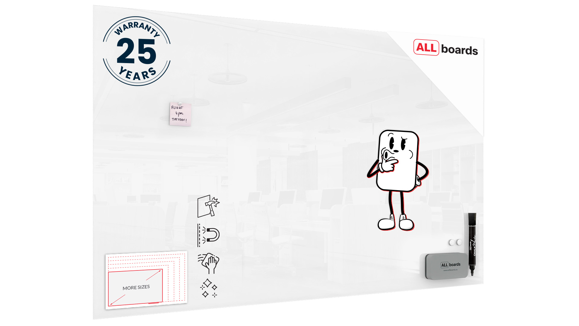 Magnetic glass board 200x120 cm PREMIUM SUPERWHITE (super white) + with Bonus Accessories