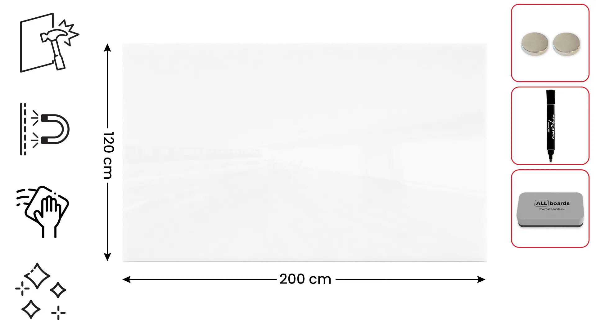 Magnetic glass board 200x120 cm PREMIUM SUPERWHITE (super white) + with Bonus Accessories - Image 2