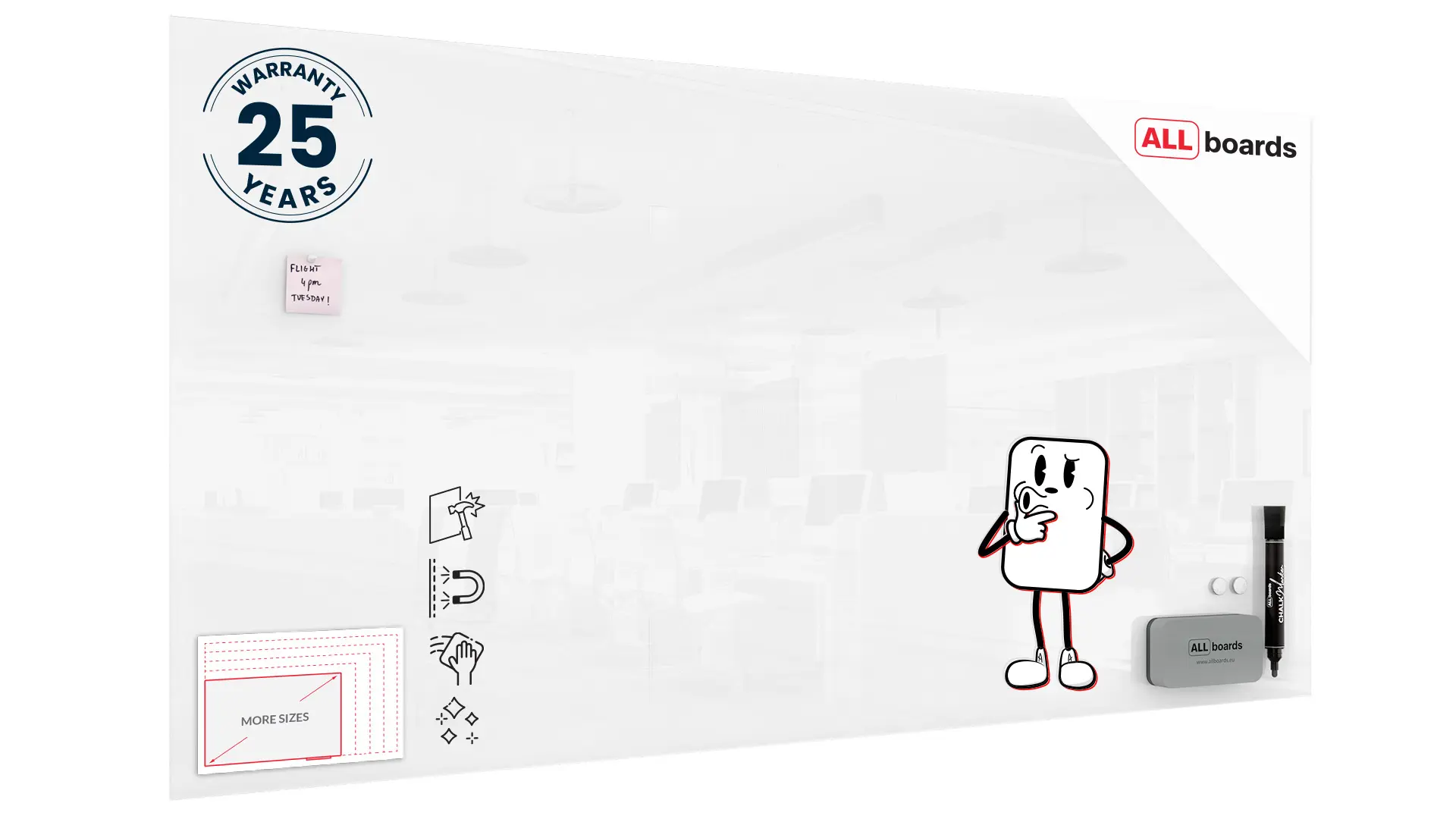 Magnetic glass board 240x120 cm PREMIUM SUPERWHITE (super white) + with Bonus Accessories