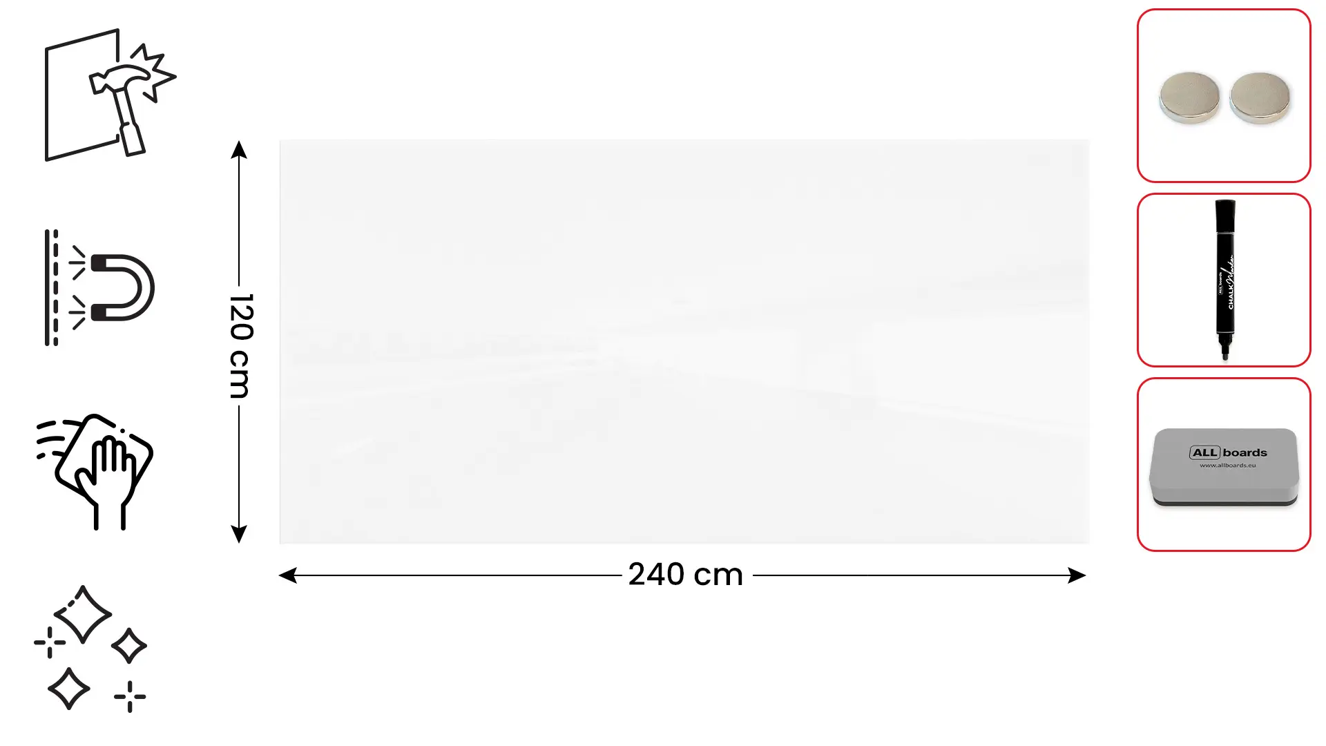 Magnetic glass board 240x120 cm PREMIUM SUPERWHITE (super white) + with Bonus Accessories - Image 2