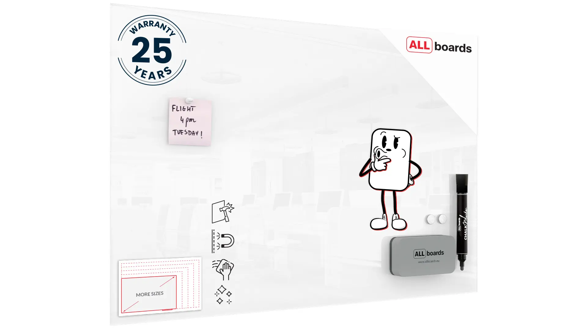 Magnetic glass board 90x60 cm PREMIUM SUPERWHITE (super white) + with Bonus Accessories