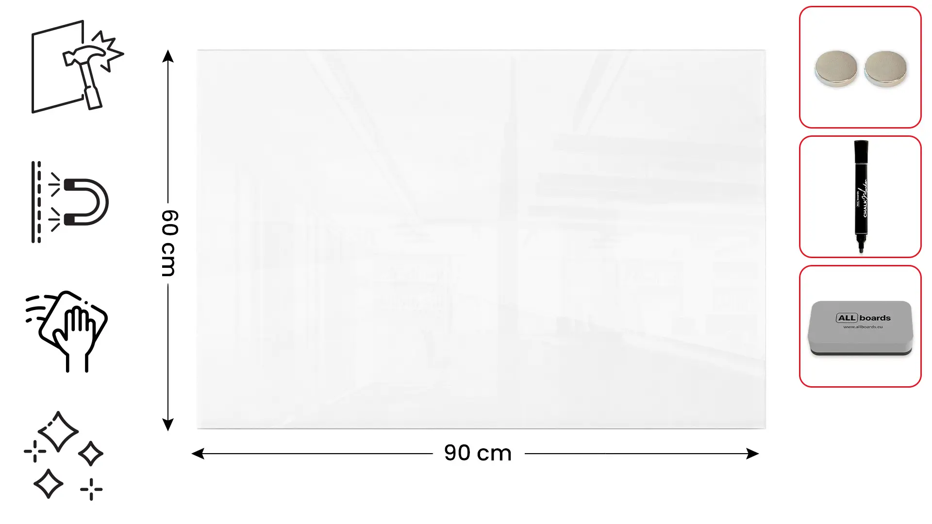 Magnetic glass board 90x60 cm PREMIUM SUPERWHITE (super white) + with Bonus Accessories - Image 2