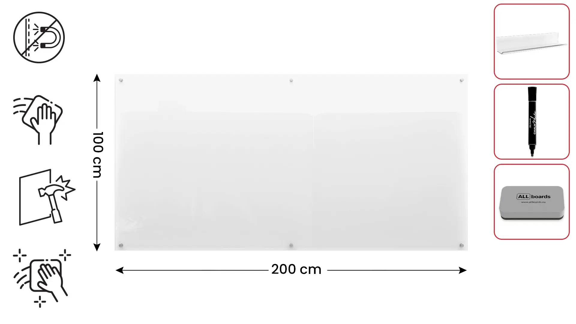 Glass board 200x100 cm TRANSPARENT - Image 2