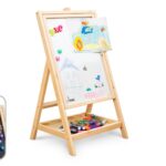Rotating Drawing Board for Children, Chalk and Magnetic surface, Wooden Easel Frame, Height 80 cm