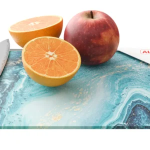Glass chopping board – BLUE & GOLD 30×20 cm