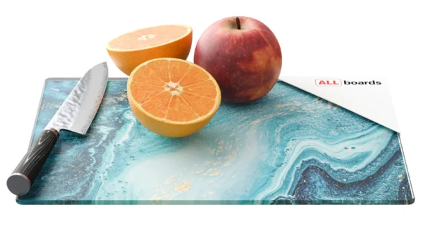 Glass chopping board – BLUE & GOLD 30×20 cm