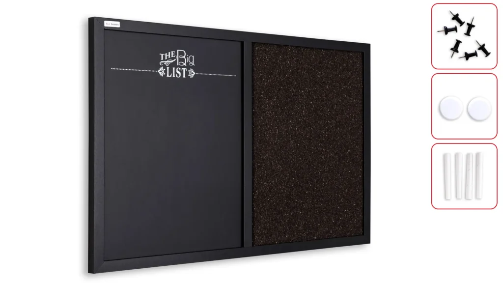 Brown Cork Board and Magnetic Chalkboard COMBI in Black Frame + FREE GIFT