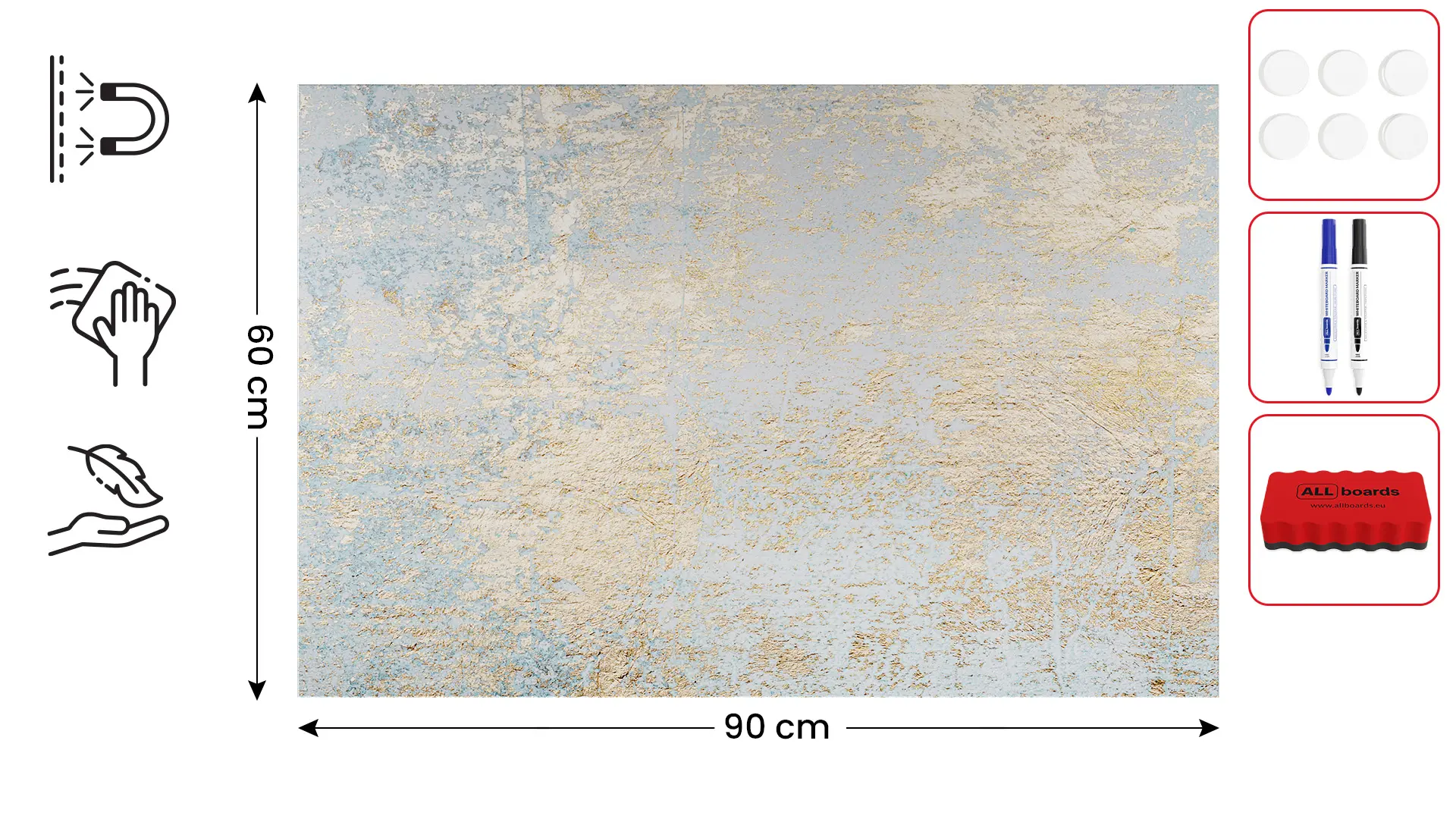 Magnetic METALboards, CONCRETE AND GOLD 90x60 cm + FREE Accessories Set - Image 2