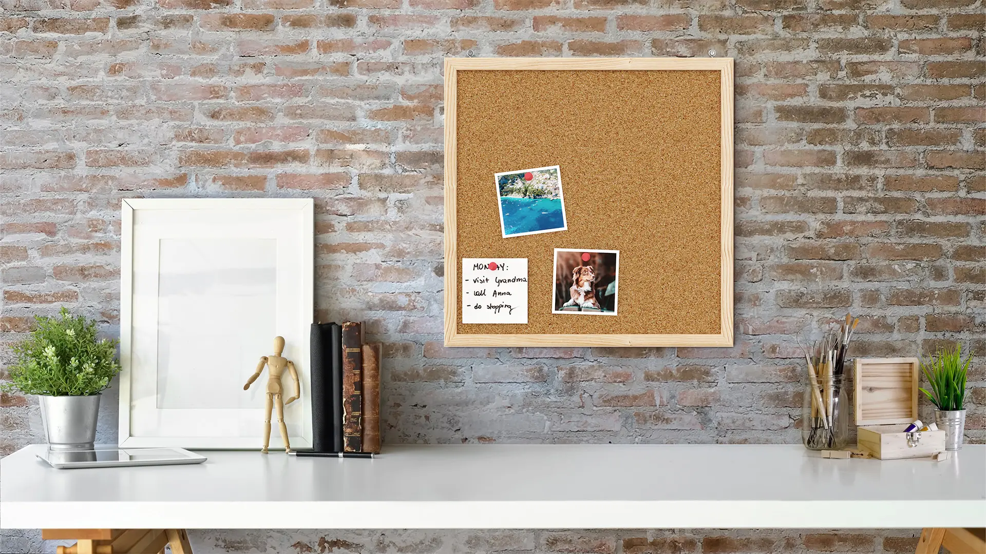 Cork Noticeboard 40x40 cm in Natural Wooden Frame + FREE Accessories - Image 3