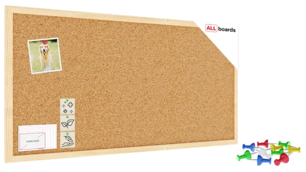 Cork Noticeboard 80x40 cm in Natural Wooden Frame + FREE Accessories