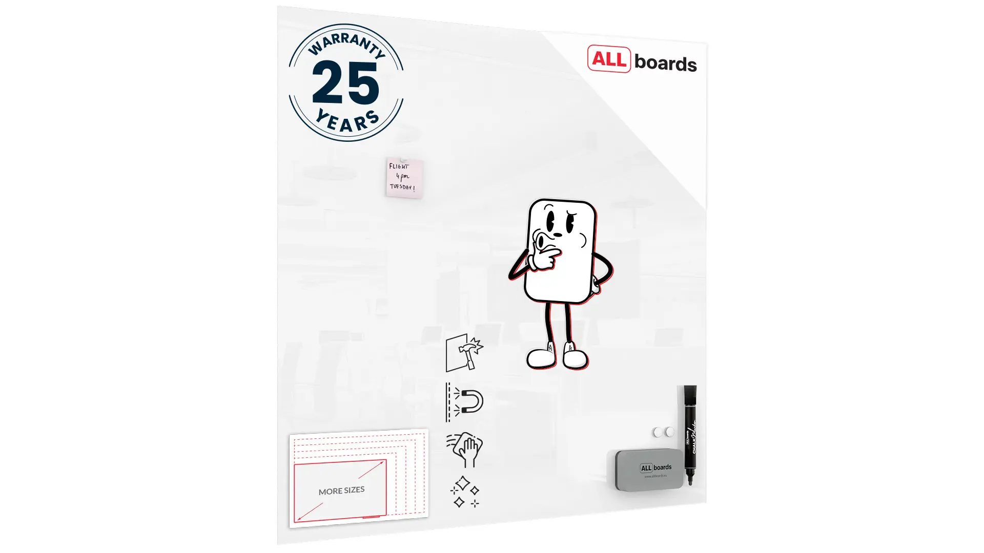 Magnetic glass board 120x120 cm PREMIUM SUPERWHITE (super white) + with Bonus Accessories