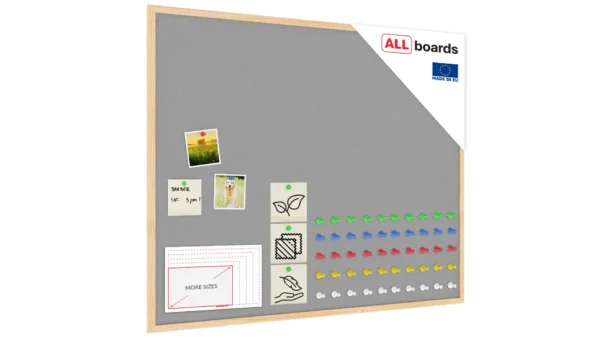 Fabric (Felt) Notice Board – 100x80 cm | Grey | Wooden Frame