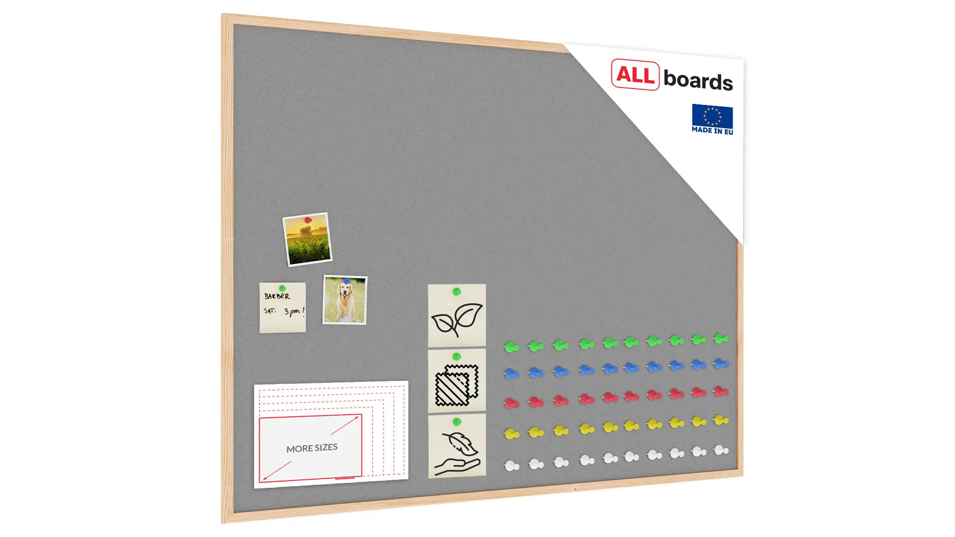 Fabric (Felt) Notice Board – 120x90 cm | Grey | Wooden Frame