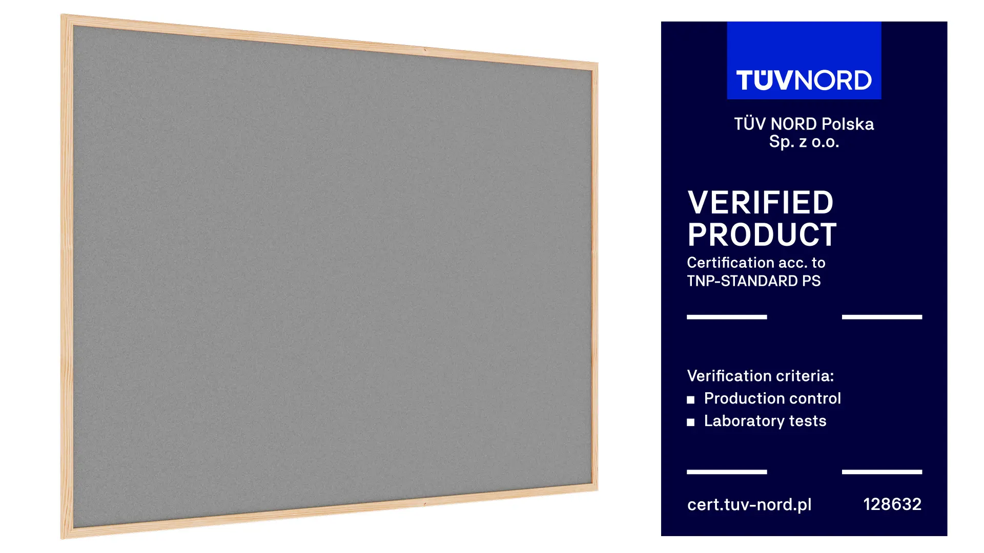 Fabric (Felt) Notice Board – 120x90 cm | Grey | Wooden Frame - Image 2