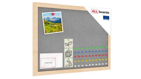 Fabric (Felt) Notice Board – 40x30 cm | Grey | Wooden Frame
