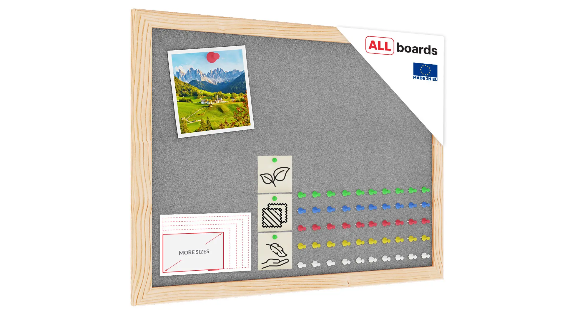 Fabric (Felt) Notice Board – 40x30 cm | Grey | Wooden Frame