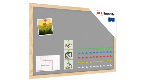 Fabric (Felt) Notice Board – 60x40 cm | Grey | Wooden Frame