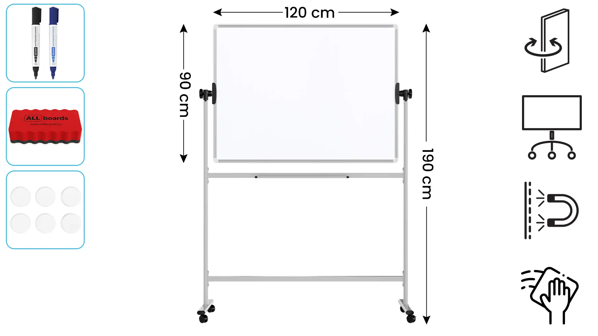 TM Idea Mobile Whiteboard – Double-Sided, Rotating, Magnetic, Dry-Wipe – 120x90 cm - FLEX Series