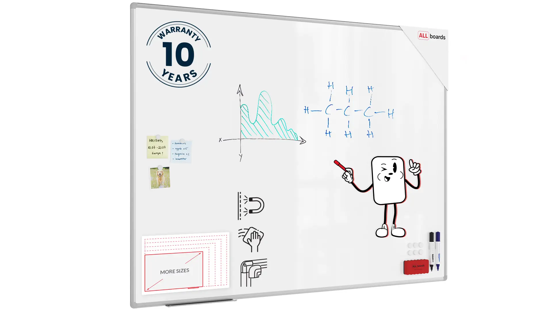 Whiteboard dry erase magnetic surface aluminium frame 160x120 cm PREMIUM EXPO + FREE Accessory Set
