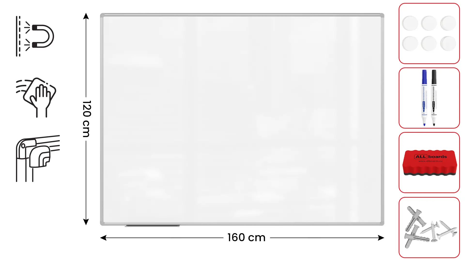 Whiteboard dry erase magnetic surface aluminium frame 160x120 cm PREMIUM EXPO + FREE Accessory Set - Image 2