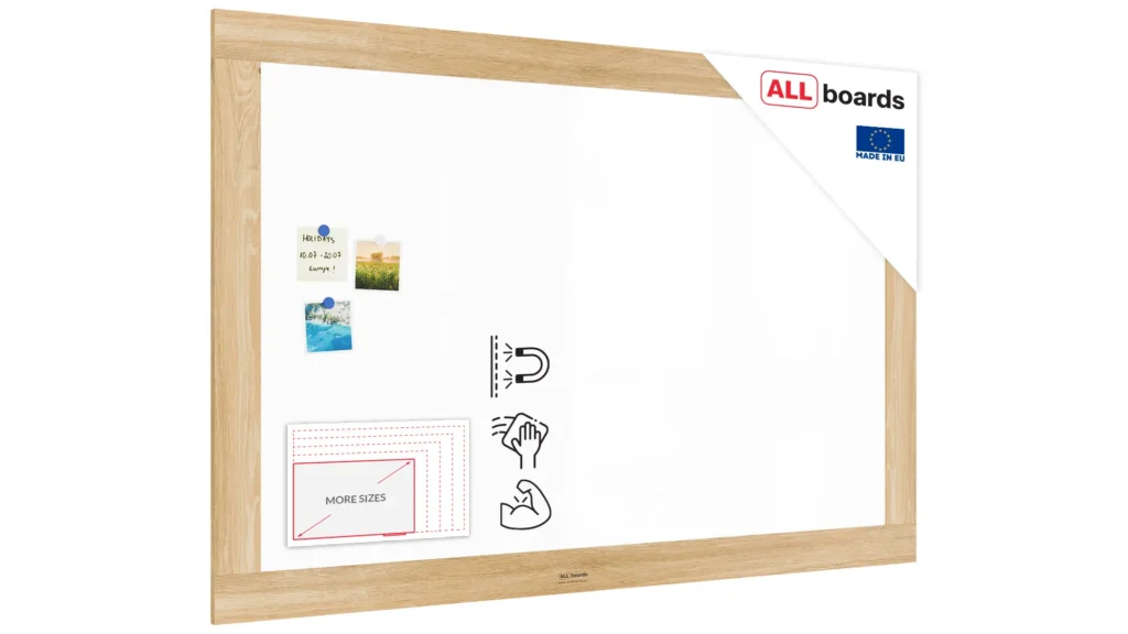 PREMIUM Magnetic Dry-Wipe Whiteboard 150x100 cm with Solid Oak-Effect Frame
