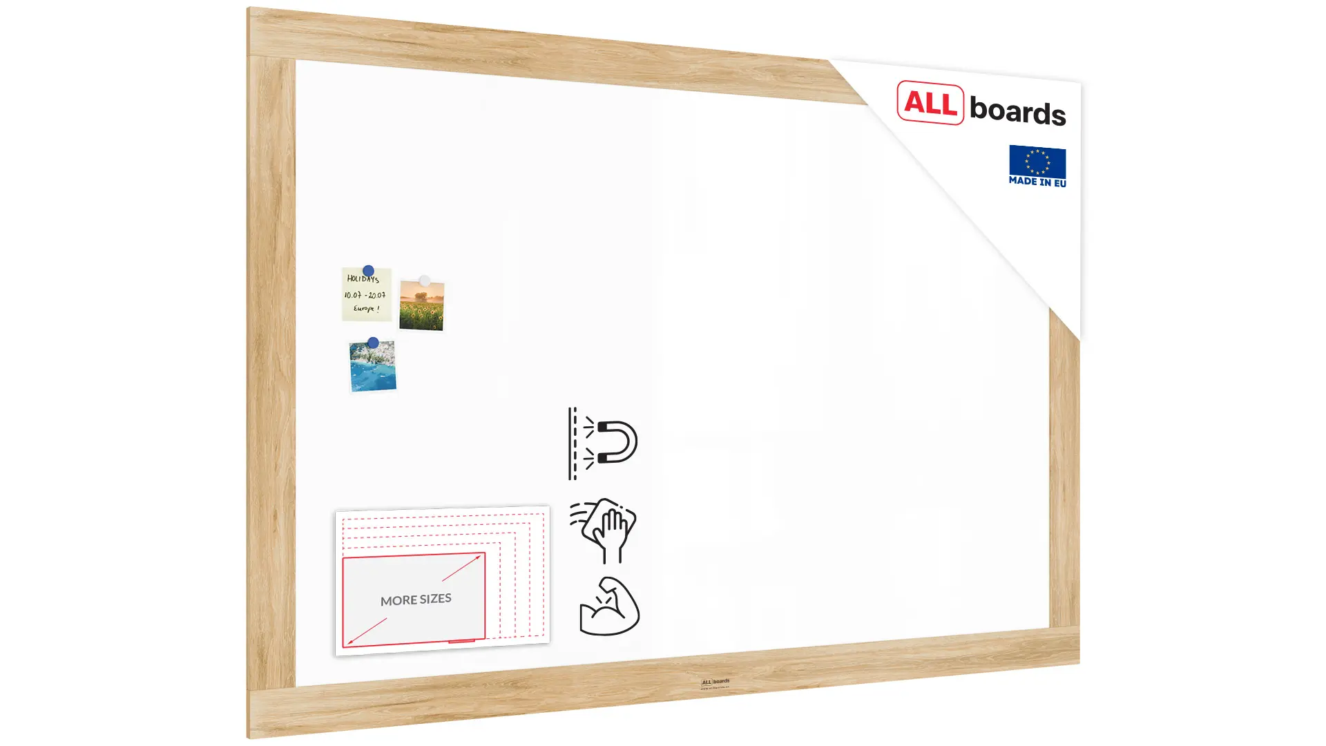 PREMIUM Magnetic Dry-Wipe Whiteboard 180x120 cm with Solid Oak-Effect Frame