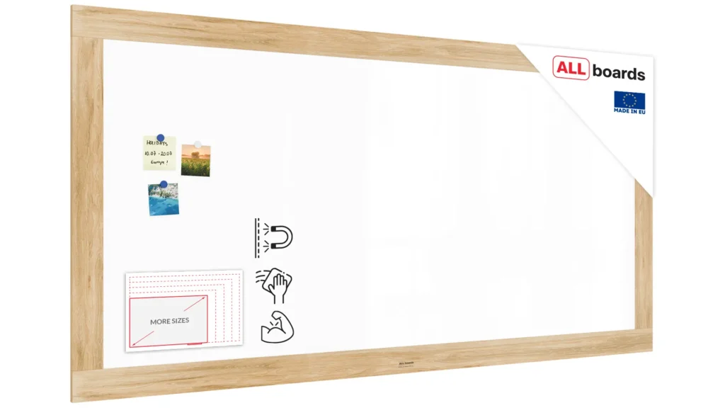 PREMIUM Magnetic Dry-Wipe Whiteboard 200x100 cm with Solid Oak-Effect Frame