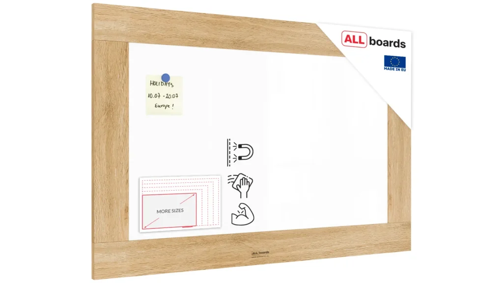 PREMIUM Magnetic Dry-Wipe Whiteboard 90x60 cm with Solid Oak-Effect Frame