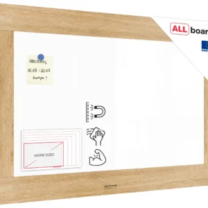PREMIUM Magnetic Dry-Wipe Whiteboard 90x60 cm with Solid Oak-Effect Frame