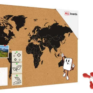 World Map Frameless Cork Board, 90x60 cm