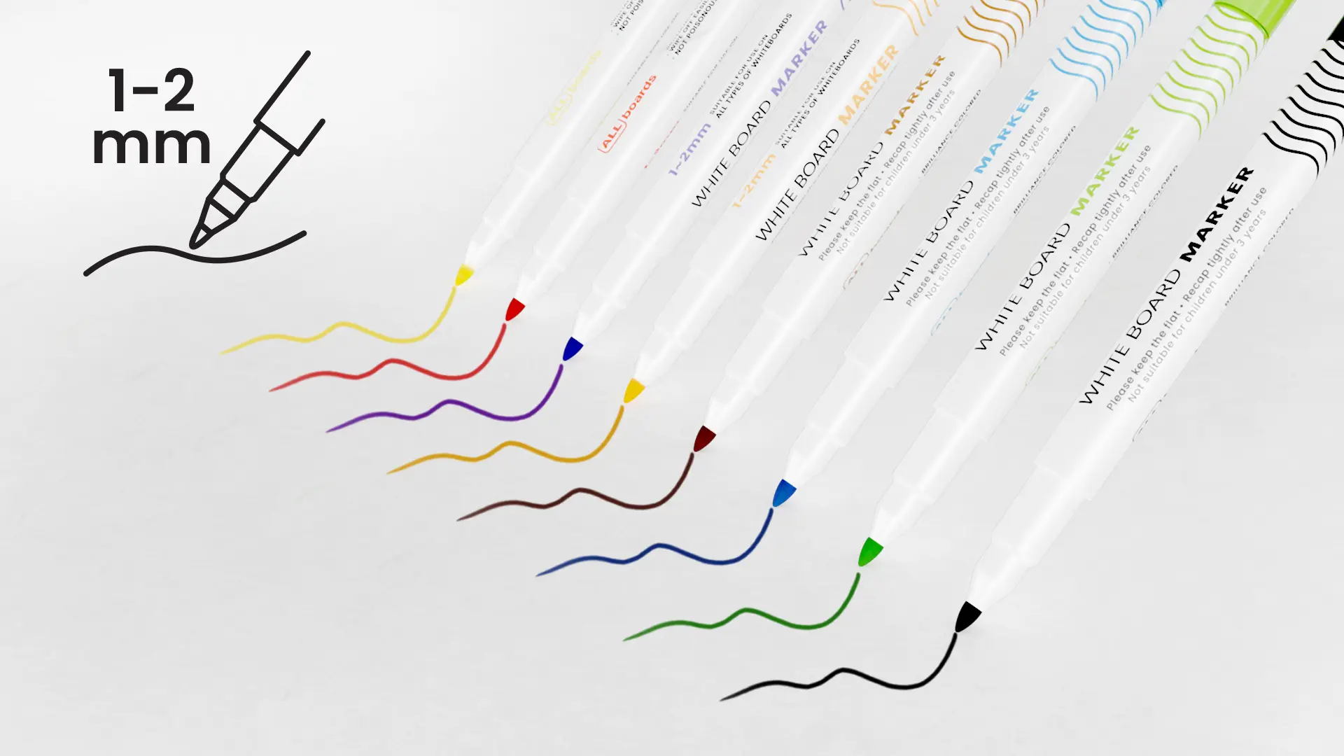 Set of Fine-Tip Markers for Whiteboards by ALLboards — 8 Colours