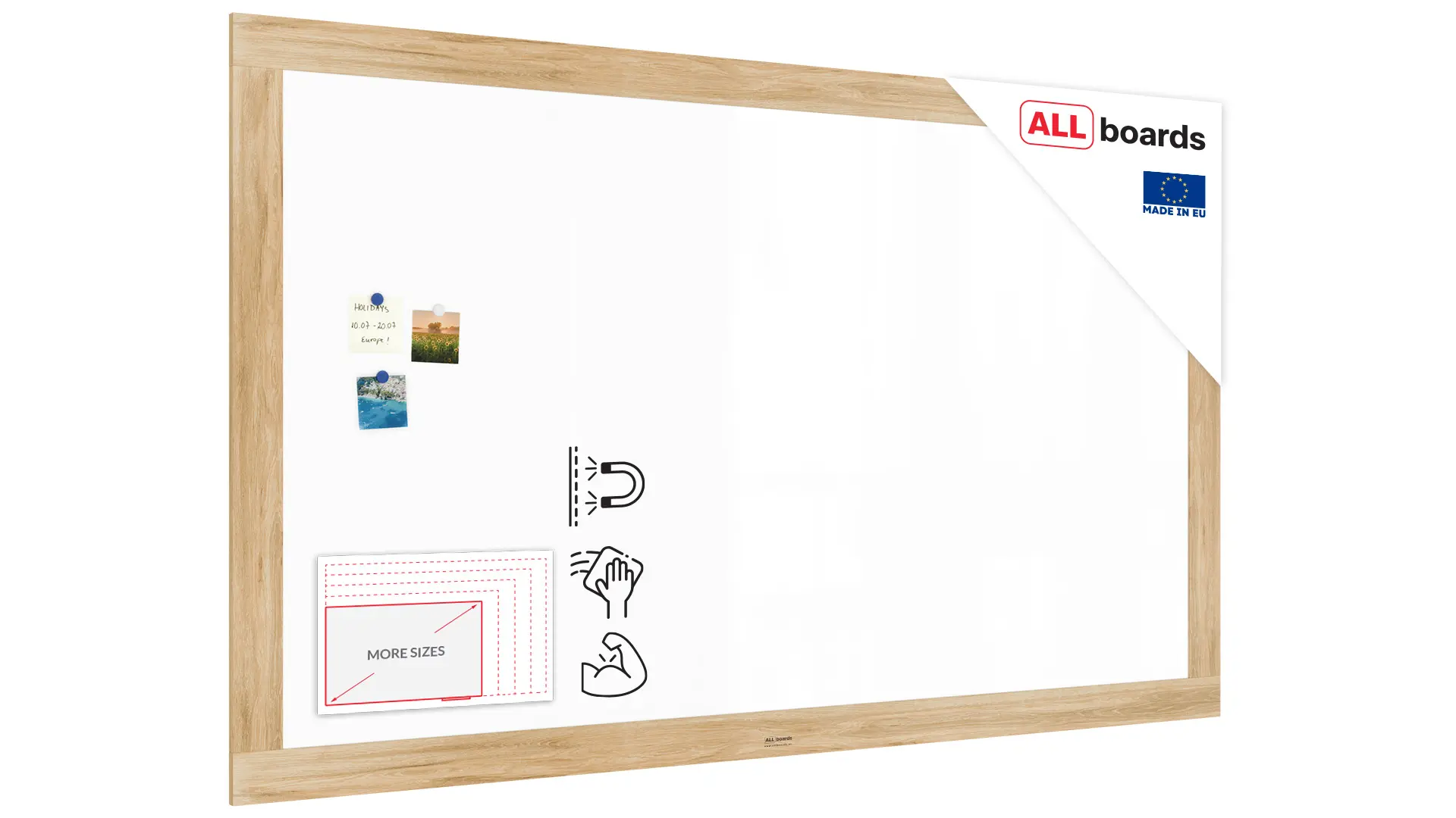 PREMIUM Magnetic Dry-Wipe Whiteboard 200x120 cm with Solid Oak-Effect Frame